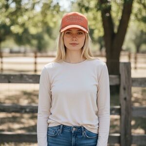 Sendero Provisions Co Cowboy Hat Cap Snap Back Peach & Biege Mesh Trucker Hat